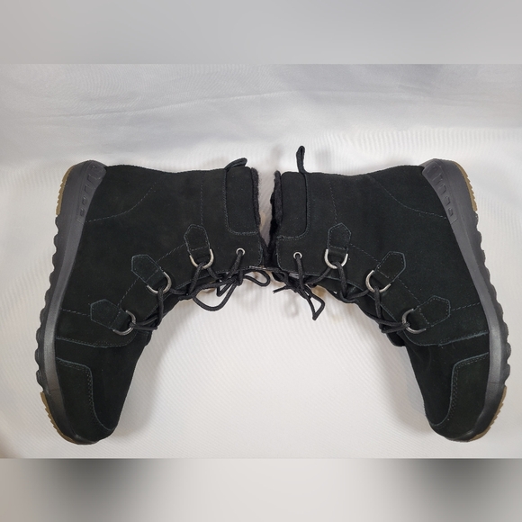 Bearpaw Tyra Womens 11 Lace-Up Boots Black Suede With Shearling Lining - Picture 4 of 10